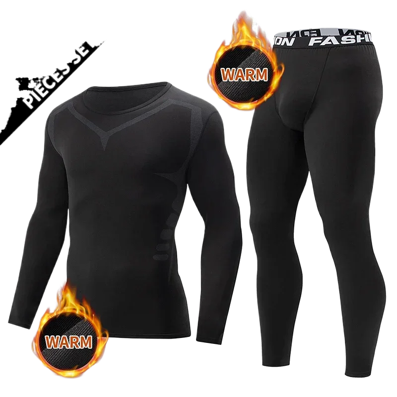2/4 Pcs Autumn/Winter Men's Black Long sleeved Pants Underwear Set Youth Fitness Running Base Sports Shirt Casual Stretch Pants