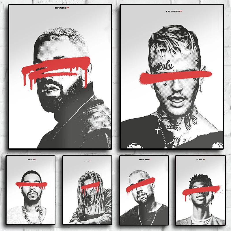 Pop Hip Hop Rapper Lil Peep Kanye West Posters Abstract Retro Art Home Wall Decor for Living Room Canvas Painting Print Picture