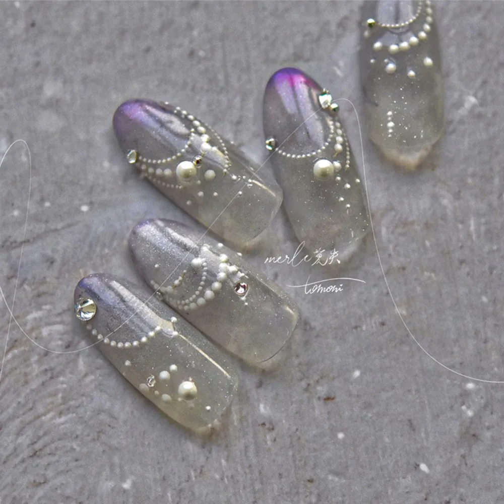 5D reliëf witte parelketting nail art stickers stickers luxe parel kralen slider stickers zelfklevende parel strepen manicure benodigdheden