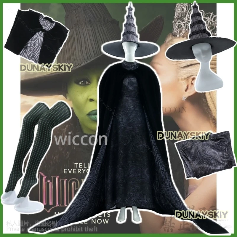 Anime Witch Elphaba Cosplay Wicked Movie Costume Black Magic Uniform Goth Lolita Dress Hat Full Set For Halloween Customized