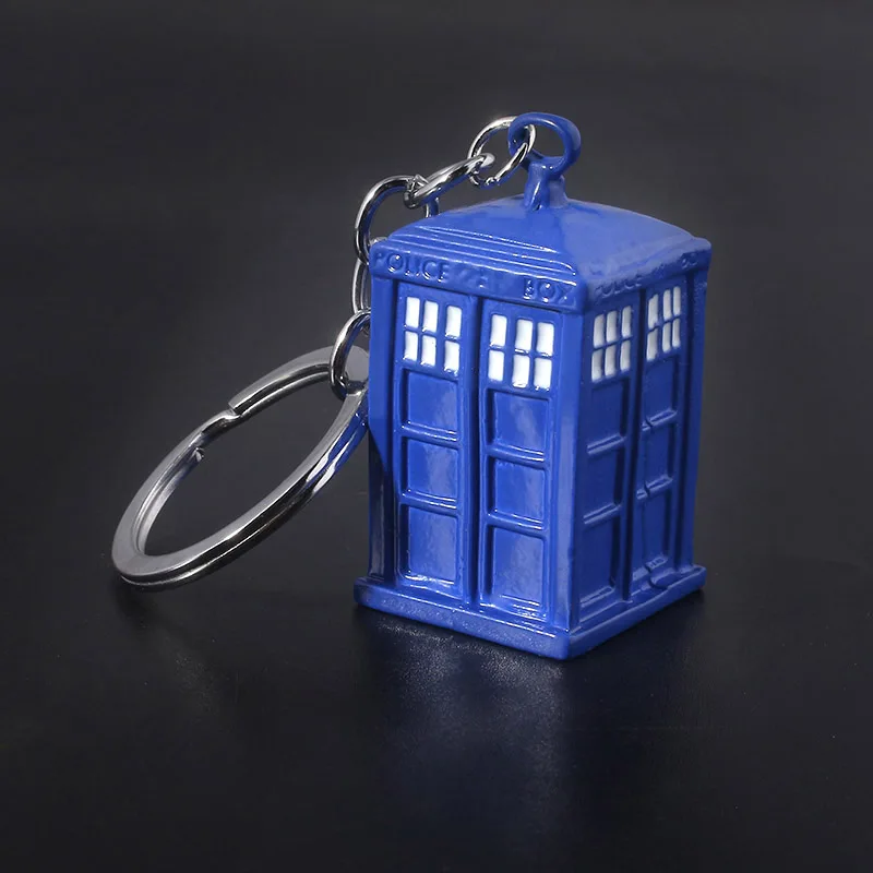 Creative Bule Police Booth Pendant Keychain Tardis Key Chain for Women Men Kids Keyring Jewelry