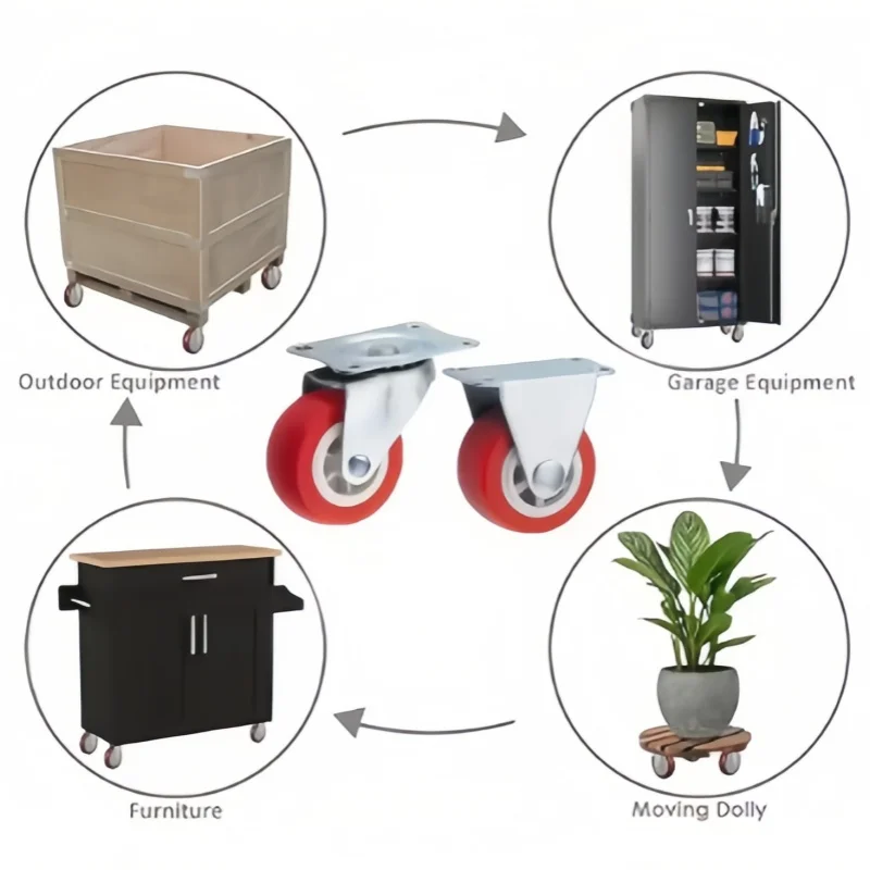 

4 шт. ролики 1/1,25 дюйма, фиксированные/универсальные/тормозные колеса, бесшумные шкивы для журнального столика, светлая мебель, красный ПВХ