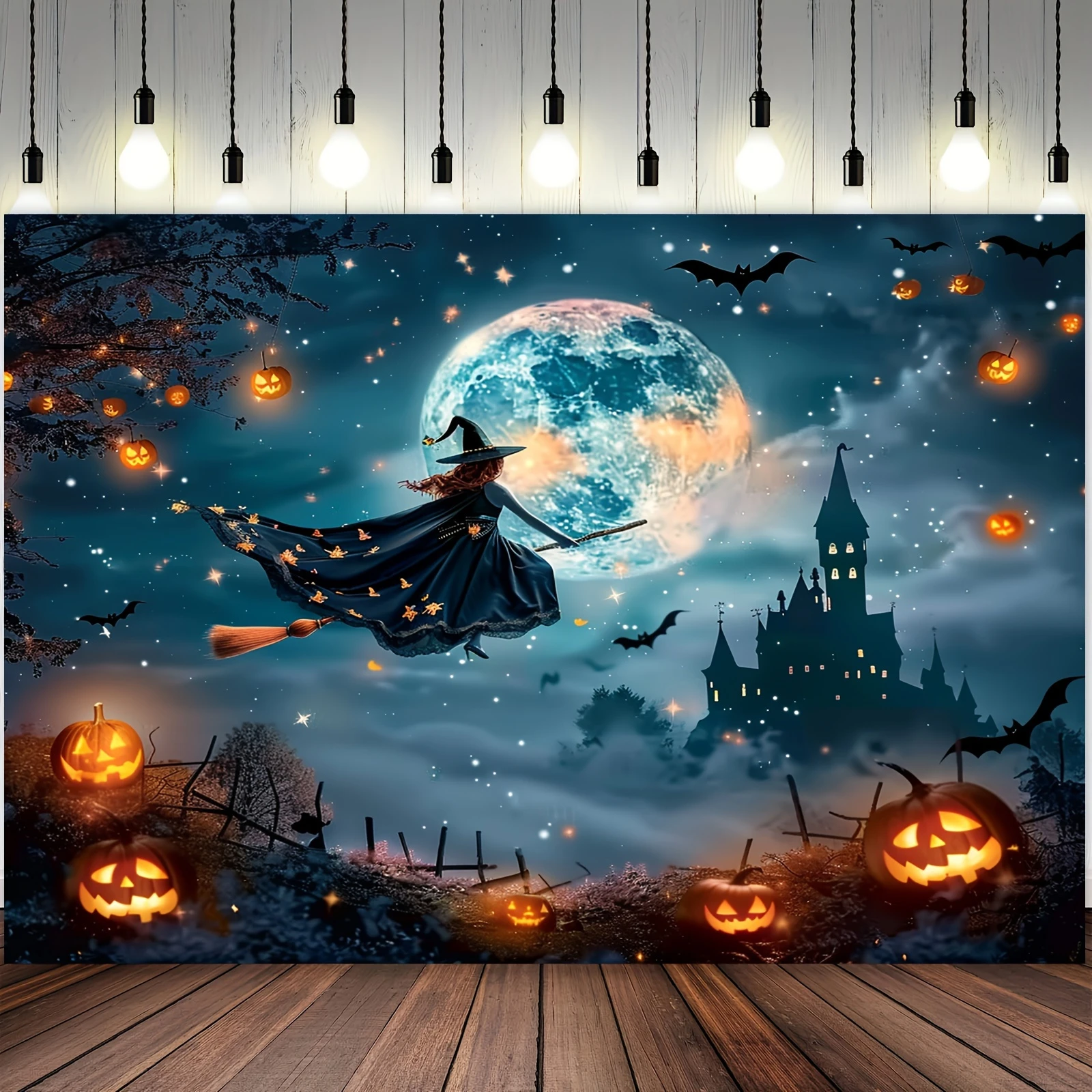 Ghost Full Moon Witch Jack-o '-Lantern Background - Vibrant, durable, reusable horror photography prop Ghost