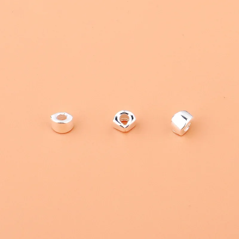 5PCS 925 sterling silver smooth multi-faceted corner square beads separated beads broken silver a few hand string DIY jewelry