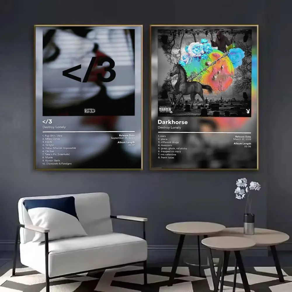 Singer Rapper D-Destroy Lonely Album Poster Waterproof Sticky Wall Art Print For Bedroom Living Room Hallway Bar Home Decor
