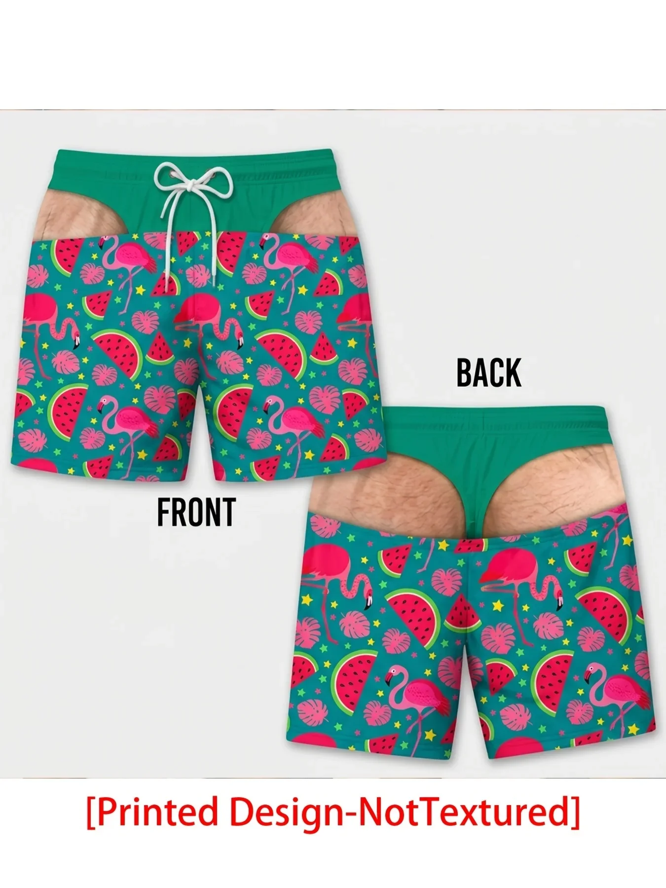 Funny Watermelon Rind Stripes Print Mens Swim Shorts Drawstring Waist Casual Holiday Beach Swimming Trunks