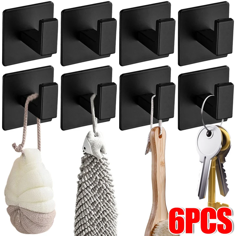 1/6Pcs Strong Adhesive Wall Hook Hanging Coat Rack Clothes Hanger Shower Robe Hook Kitchen Bathroom Organizer Towel Hooks Holder