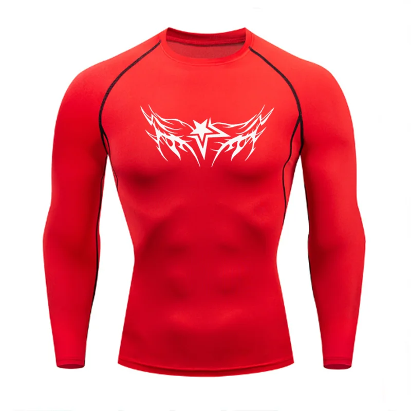 الجري للربيع والخريف للرجال، قمصان رياضية مضغوطة للياقة البدنية للرجال، تي شيرت سريع الجفاف، ملابس رياضية للتدريب في صالة الألعاب الرياضية، قمصان جيرسي #1