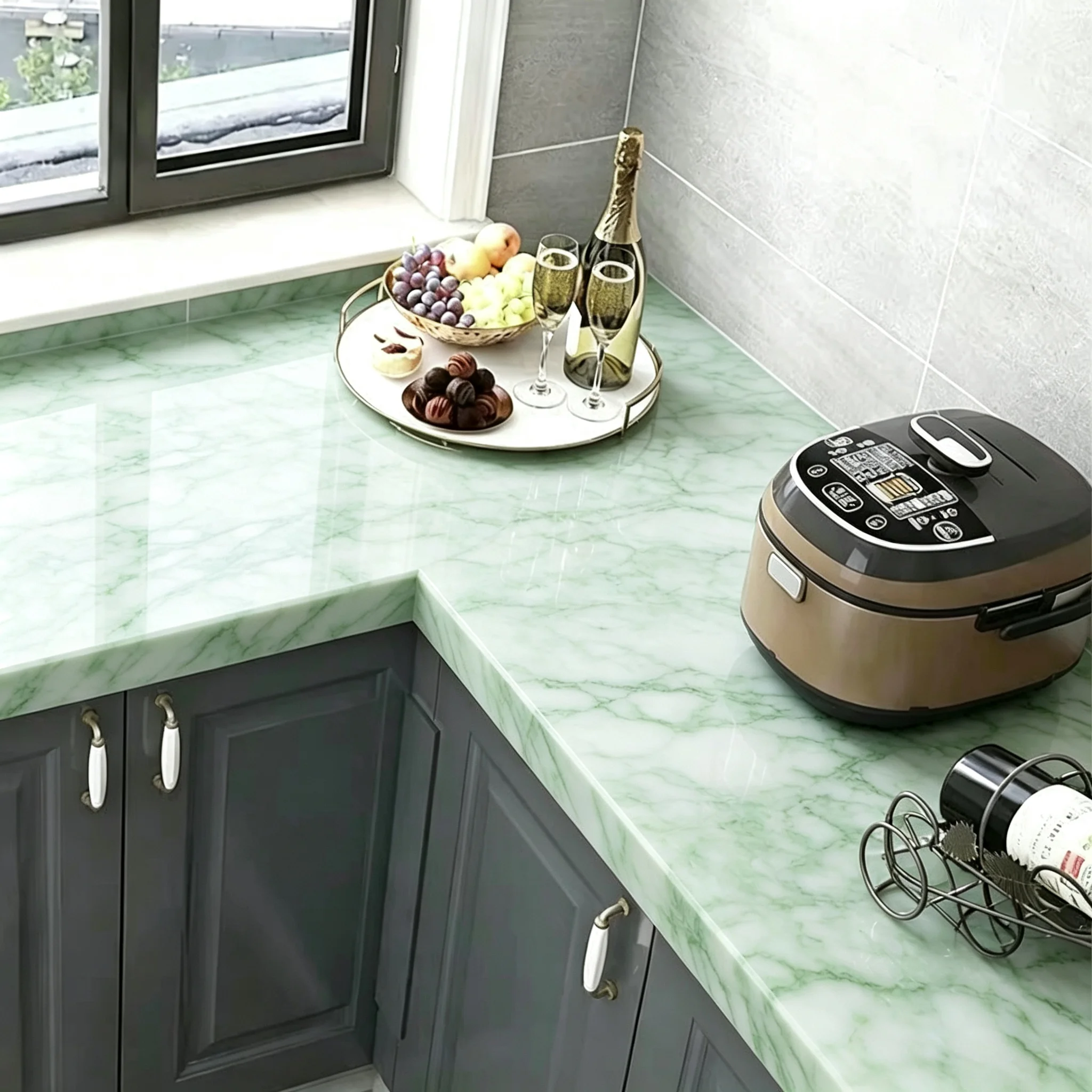 55CM Removable Marble Adhesive Wall Paper for Kitchen Decorative Shelf Liner Granite Roll Design for Locker Countertop Home Wall
