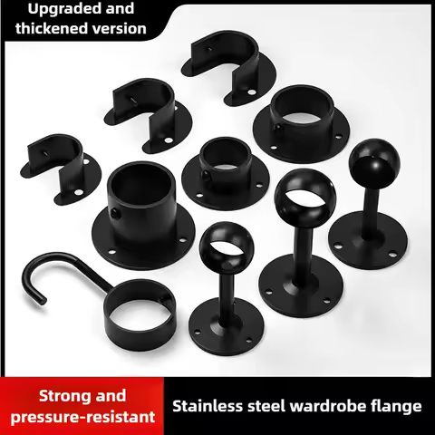 2pcs 19-32mm Black stainless Steel Pipe Bracket Tube Support Flange Seat For Wardrobe Hanging Rail Rod Pole Socket End Holder
