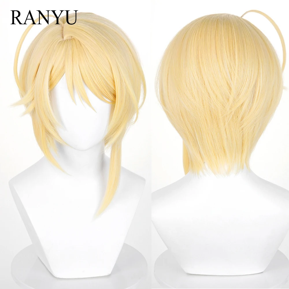 

Blonde Short Straight Synthetic Wigs with Bangs Anime Game Cosplay Fluffy Heat Resistant Wig for Daily Party