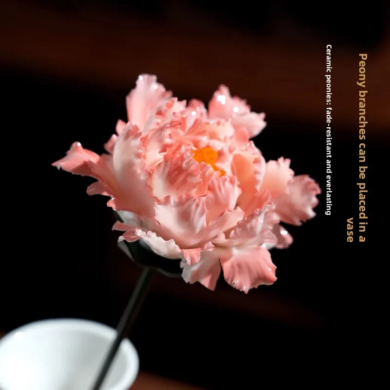

Handmade ceramic peony porcelain flower ornament meaningful birthday gift 520 for girlfriend, girlfriend, mother