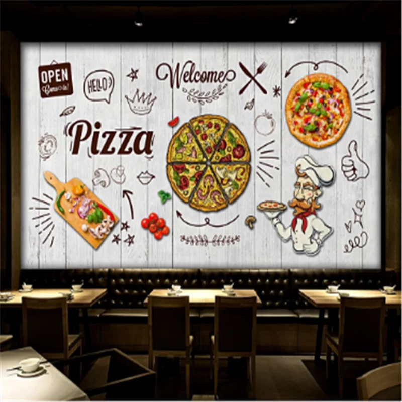 Custom Pizza Restaurant Industrial Decor Wooden Wall Background Mural Wallpaper 3D Western Fast Food Snack Bar Wall Paper3d