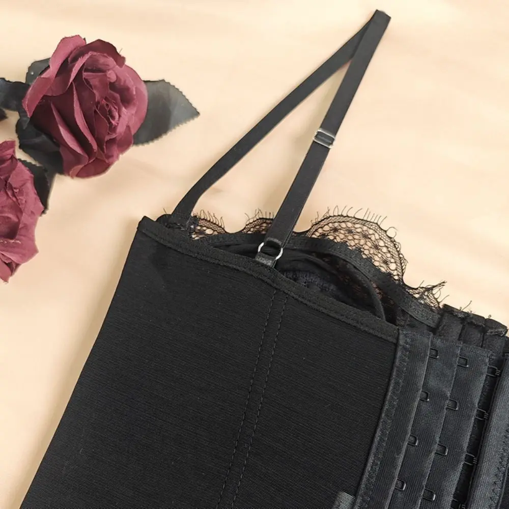 Camisola de encaje hueca elegante, camisetas sin mangas transparentes con corsé de encaje, Tops cortos ajustados para primavera y verano