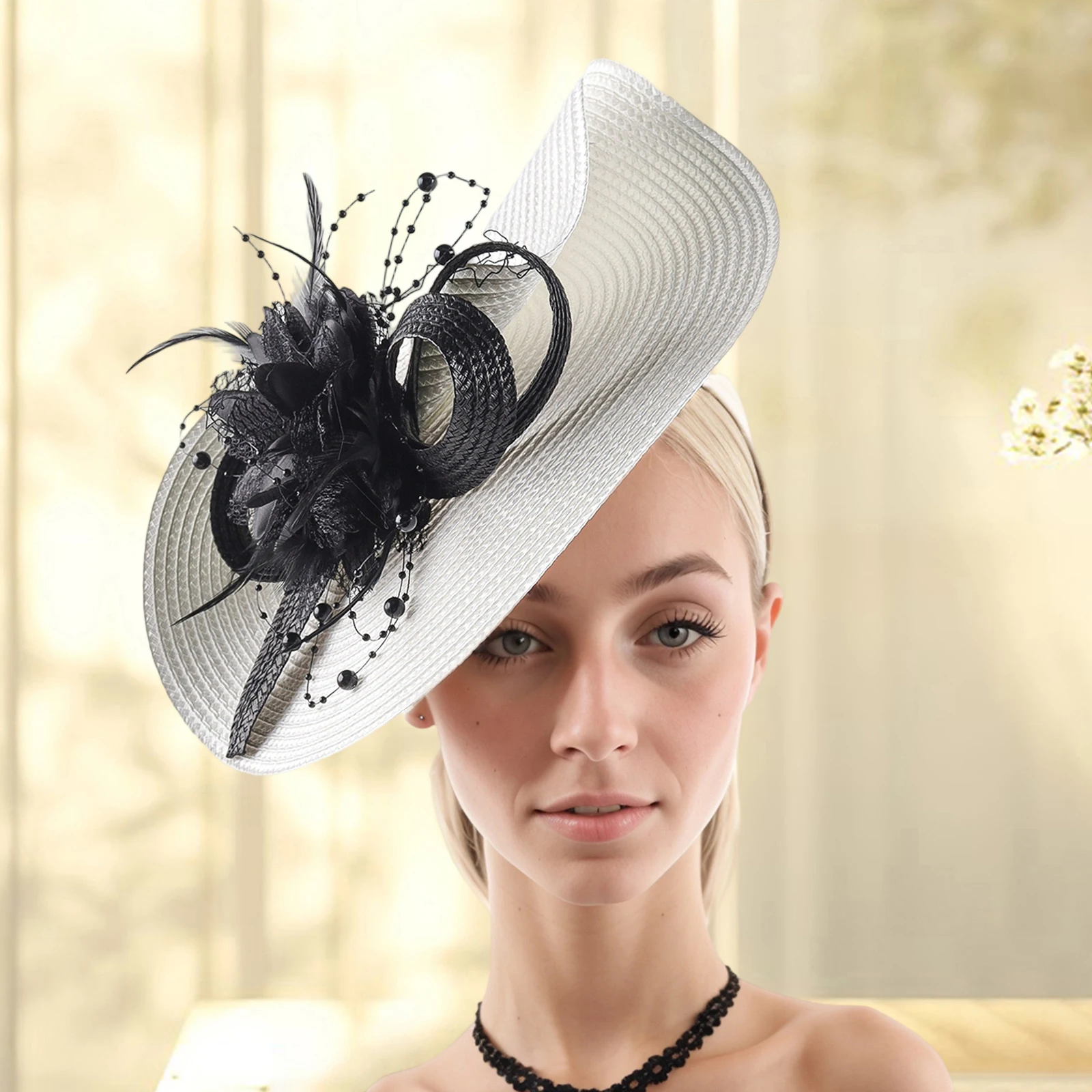 قبعات Fascinator Pillbox للنساء قبعات فيدورا كلاسيكية من القش أنيقة لحفلات الزفاف وحفلات الكوكتيل