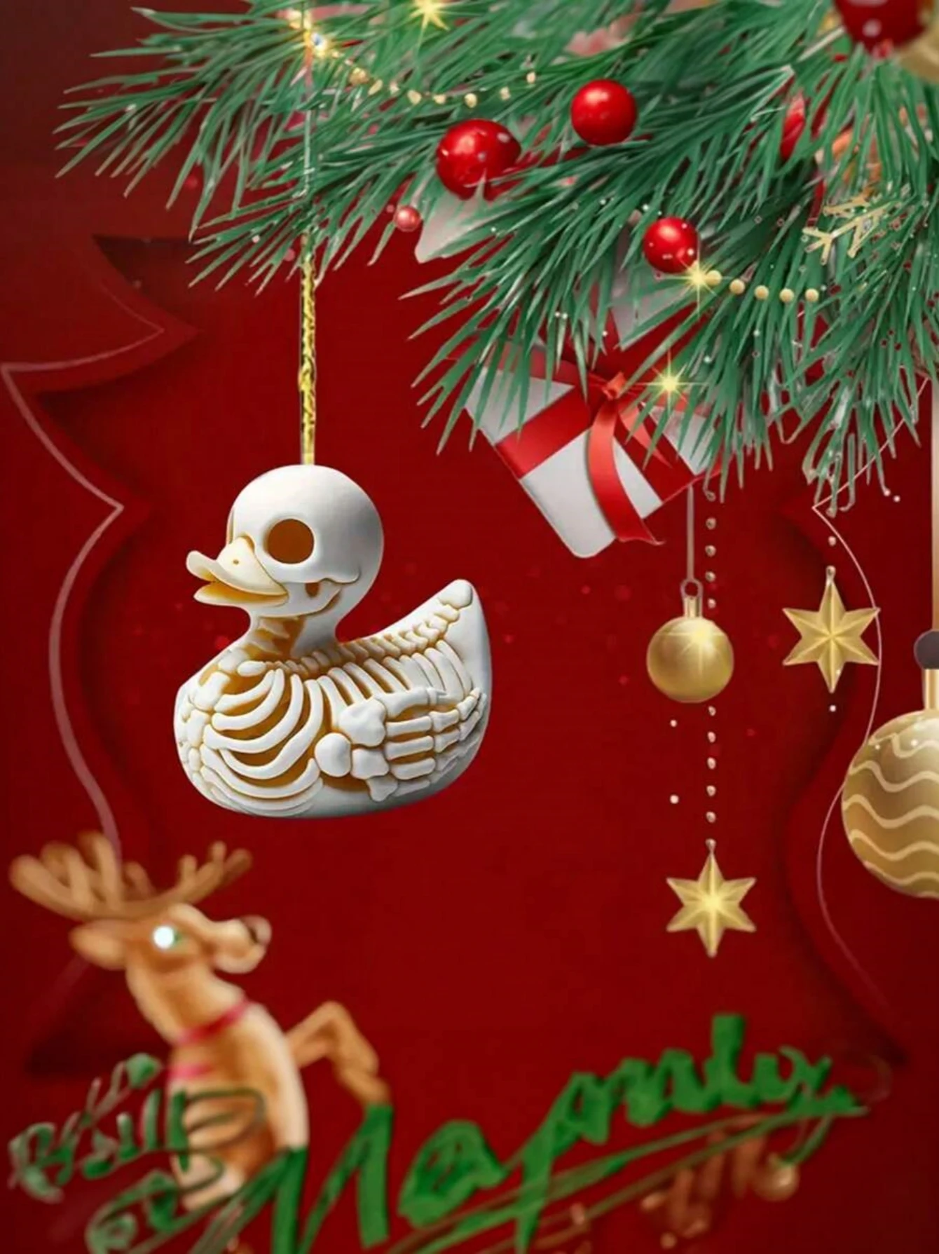 Skeleton Duck 2D Acrylic Flat Ornament Car Mirror Keychain Accessory Backpack Pendant Decor Home Decor Christmas Decorations