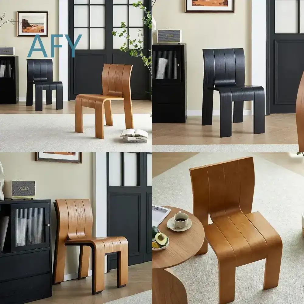 Curved Wood Dining Chair for Log Style Simple Medieval Home Decor Rustic Kitchen Living Room Furniture Seat for Small Spaces