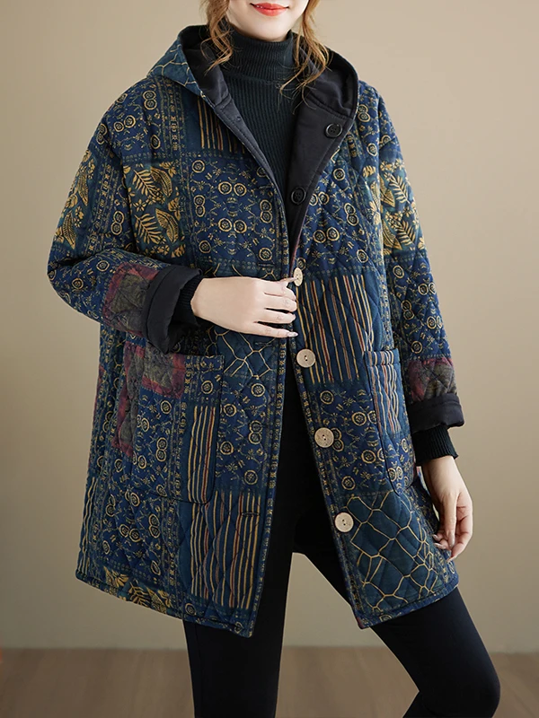 

Double-Sided Wear Cotton Jaet Women's Loose Warm Faionable Vintage Winter Coat Commute Sle Hooded Long Sve Dr