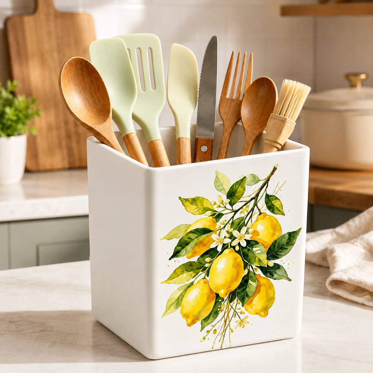 Stackable Pantry Bin - Mutfak Gereçleri Tutucu Limon Çiçekli Kompakt