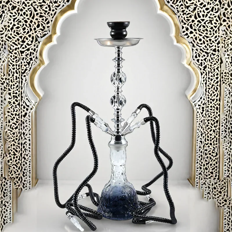 

Black Blue,21.9in\55.5cm Medium,Four Hose 4,Bar Shisha Full Set Luxury Smoking Pipe Hookah,Glass Vase,Ceramics bowl