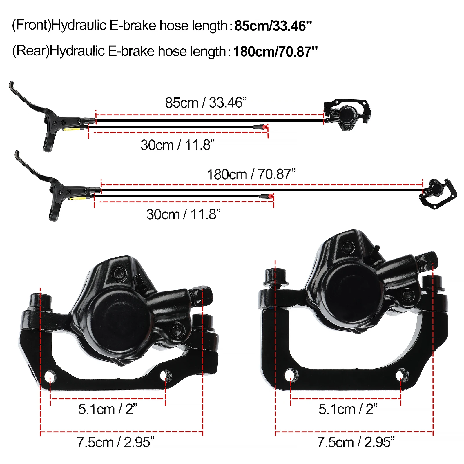 EBike Hydraulic Brake Kit, 2 Piston Disc Brake Lever Set for e-bikes, Bafang, Tongsheng & Conversion Kit, 2pin 3pin optional