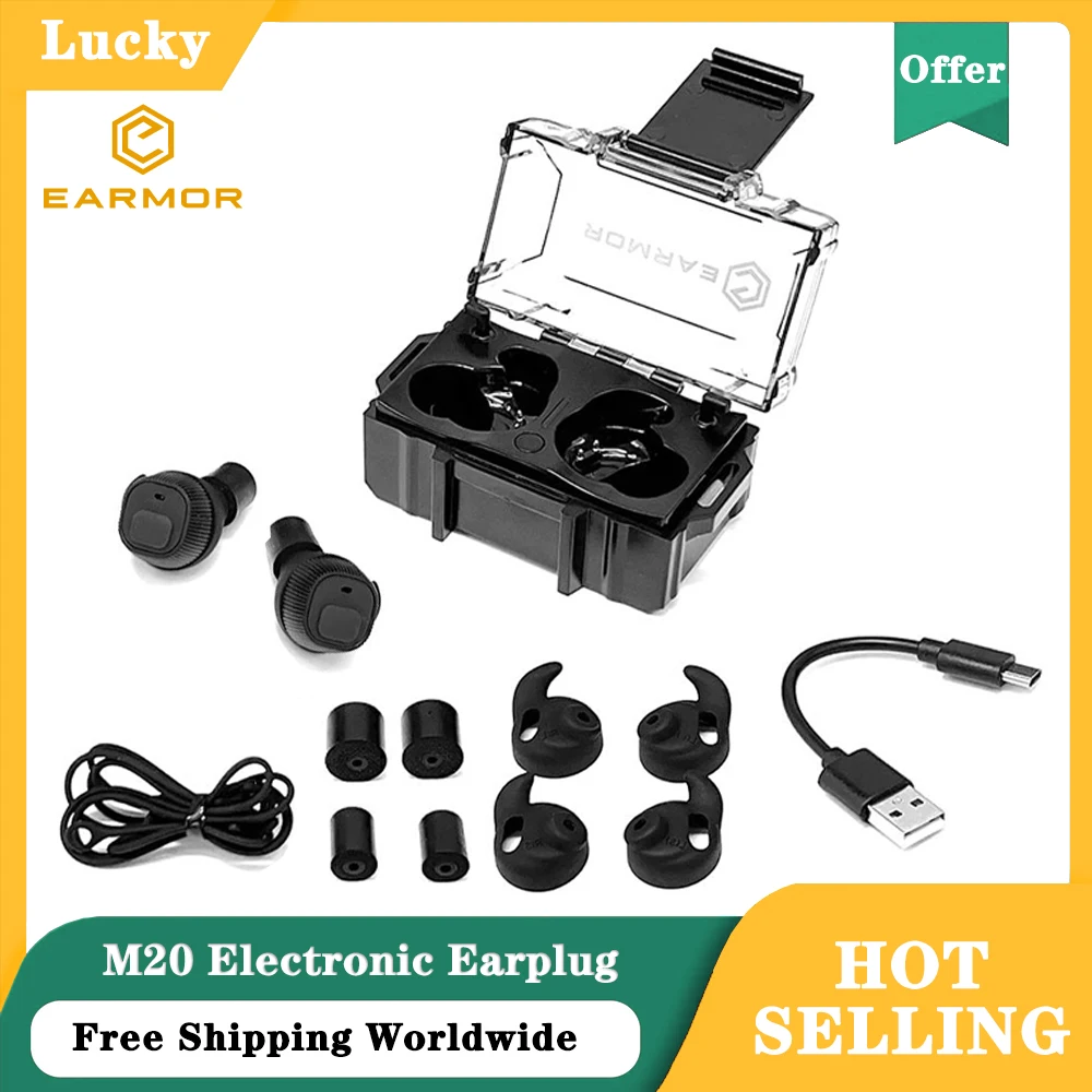 EARMOR M20 electronic anti-noise earplugs noise reduction rating +NRR22/Rechargeable hunting shooting hearing protection headset