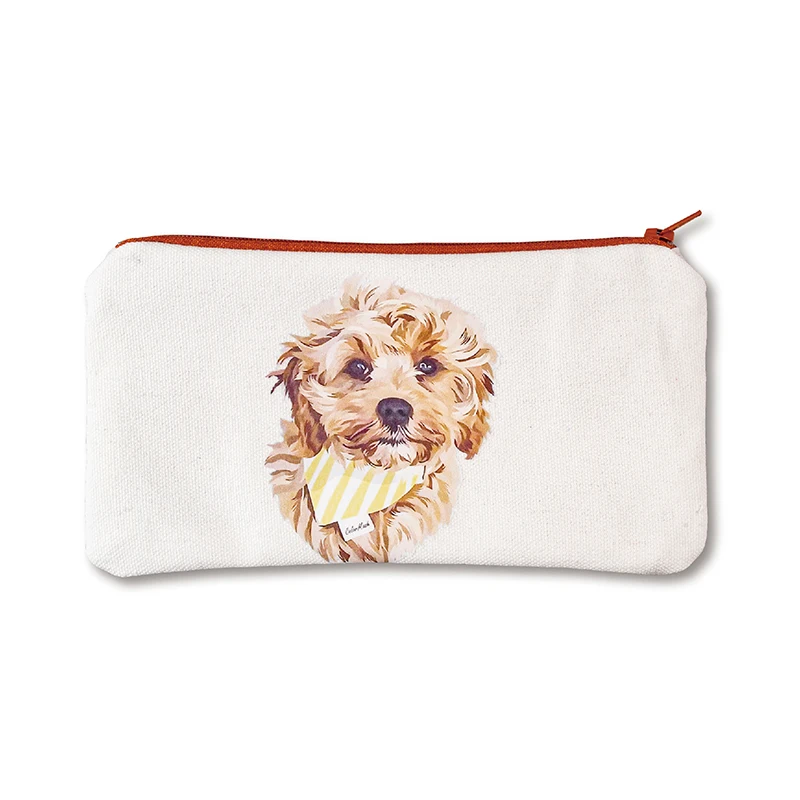 Double-sided Printing Pet Dog Canvas Zipper Coin Purse Makeup Storage Bag Pen Bag