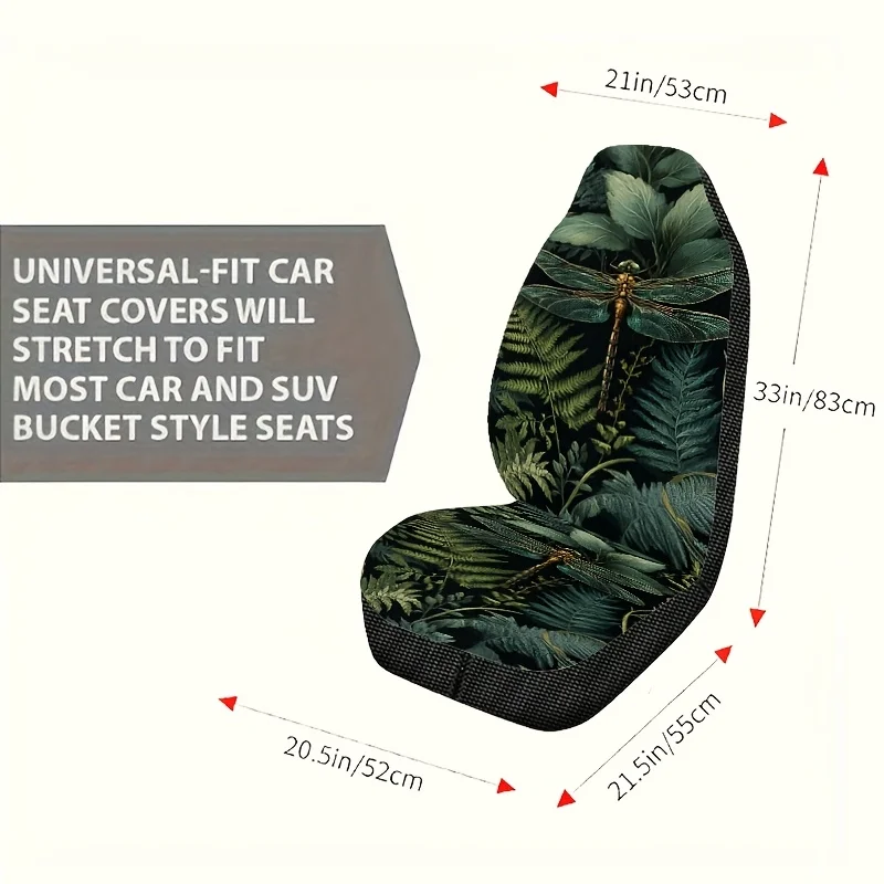 1pc Valentine's Day Green Winged Dragonfly Print Single Seat Car Seat Cover, Easy To Clean Unisex Front Seat Protector, Fashion