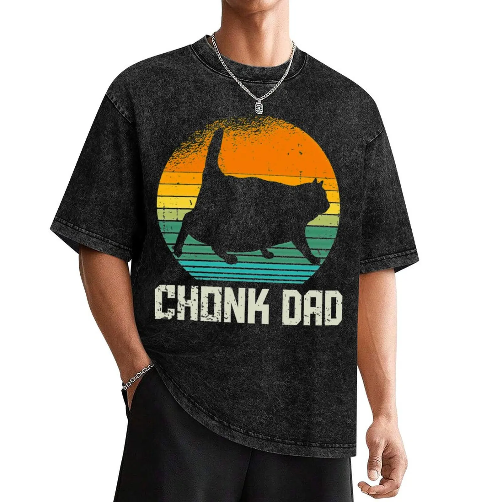 Retro Vintage Style Funny Fat Daddy Cat Meme Chonk Cat Dad T-Shirt sweat boys animal print fruit of the loom mens t shirts