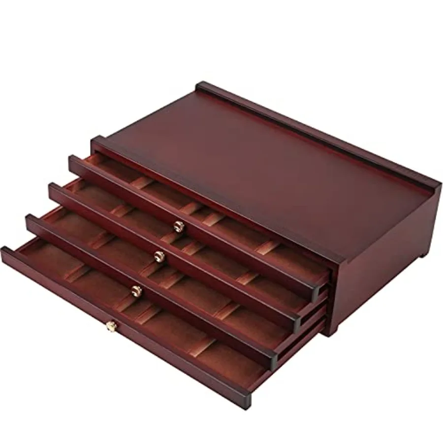 

4-Drawer Wood Artist Supply Storage Box, Portable Beechwood Multifunctional Pencil Brush Organizer Wood Box with DrawerandCompa