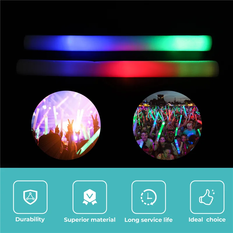 AF95-12Pcs أعواد إسفنجية مضيئة، عصي رغوة LED متوهجة مع 3 أوضاع تأثير وامض للحفلات والحفلات الموسيقية والمناسبات