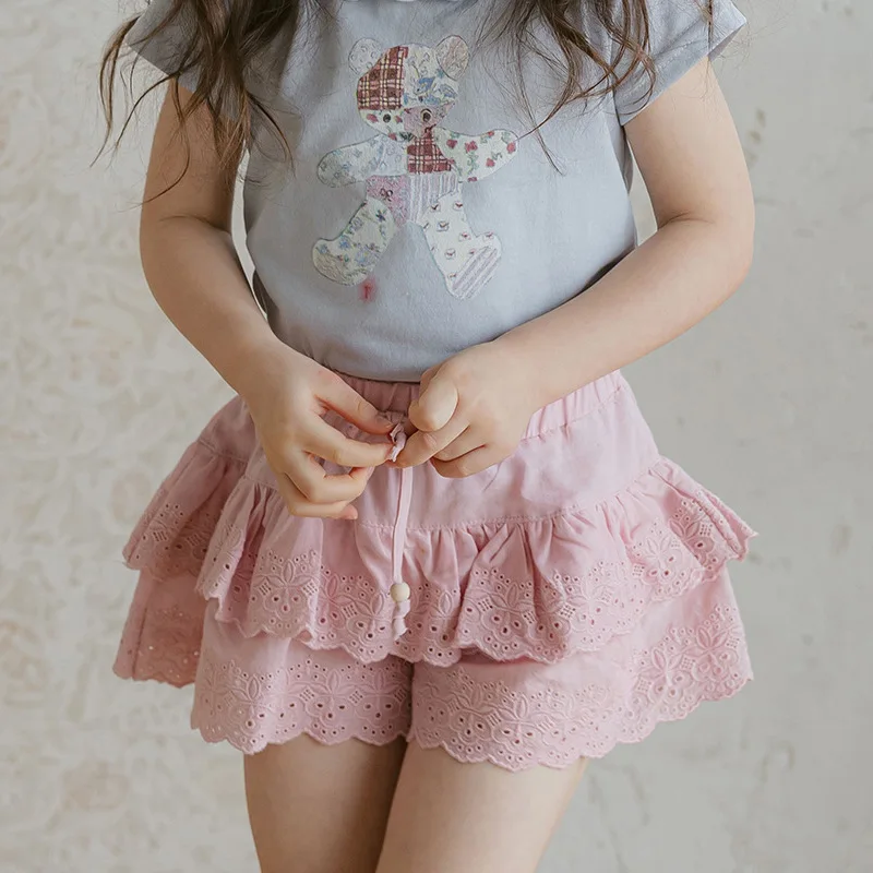 

2025 Summer New Girl Cotton Soft Comfortable Sweet Embroidered Frill Skirt Shorts
