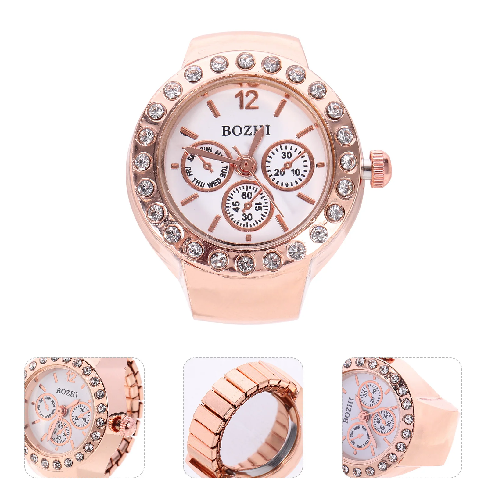 

Digital Watch Quartz Ring Rings Casual Finger Watches Vintage for Him Men Rose Gold Glass Festival Gift