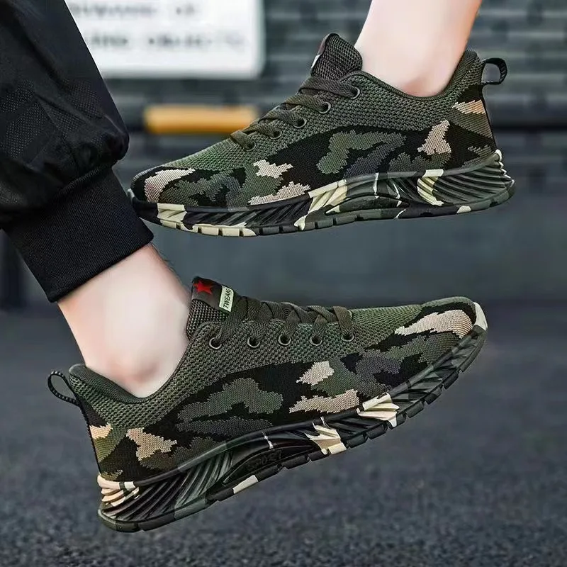 New camouflage running shoes fly woven sports outdoor hiking casual fashion comfortable student training shoes