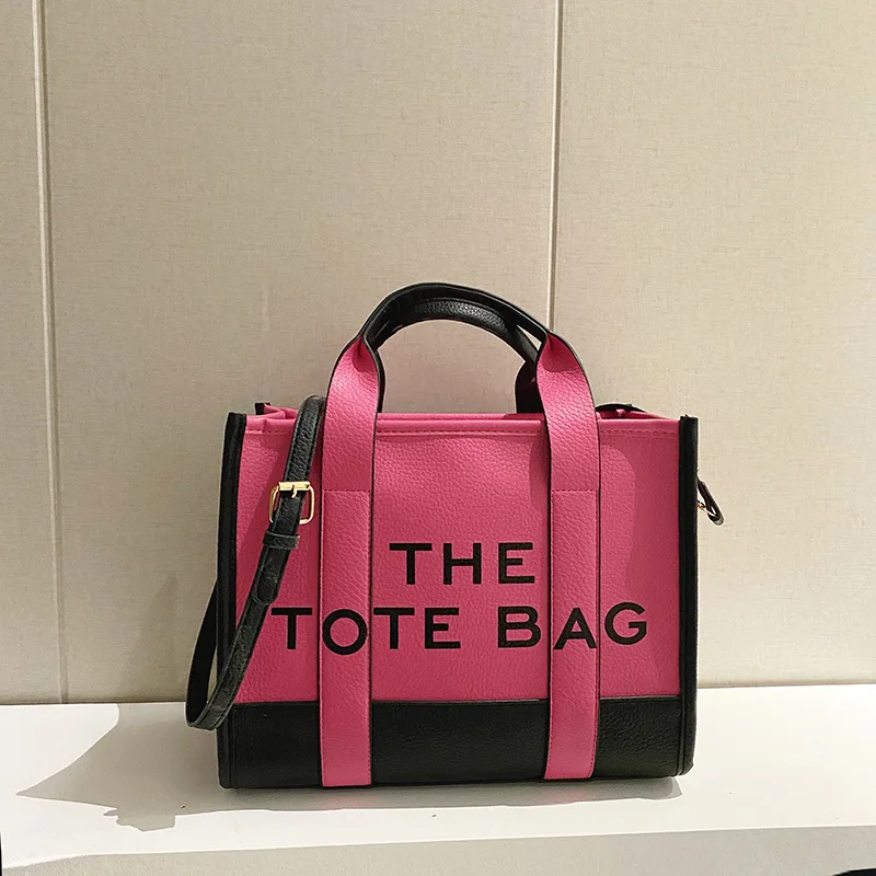 2023 New Women's Bags Solid Color Stitching PU Letters Tote Bag Simple Casual Crossbody Large Capacity Handbag Free Shipping