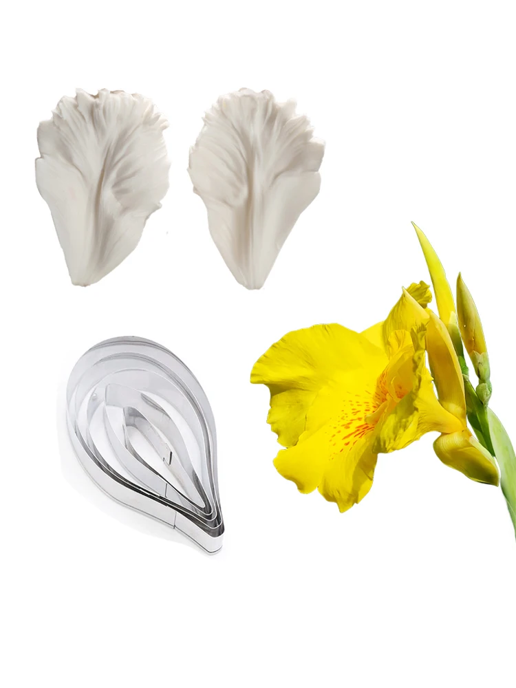 7pcs Canna Lily Petal Veiner Silicone Molds Stainless Steel Cutter Mold Bakeware DIY Fondant Cake Mould Cake Decorating Tool