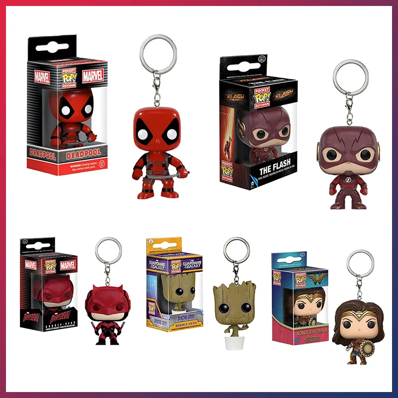 Funko Pop Deadpool Schlüsselanhänger Anime Figur Flash Wonder Woman Spielzeug Schlüssel Zubehör Sammeln Modell Tasche Anhänger Kinder Festival Geschenke