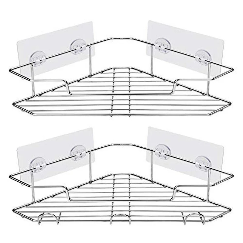 2 Pieces Of Stainless Steel Shower Room Storage Racks With Hooks Wall-Mounted Bathroom, Kitchen, Toilet