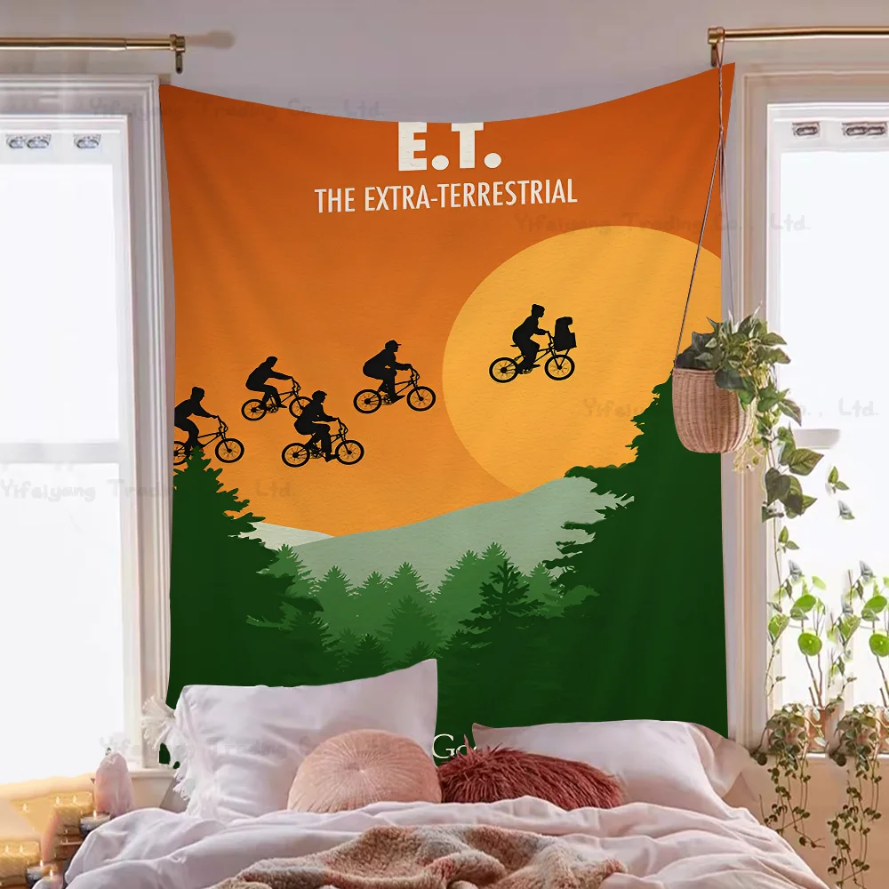 Movie E.T. The Extra-Terrestrial 80s Anime Tapestry Hippie Flower Wall Carpets Dorm Decor Wall Hanging Home Decor