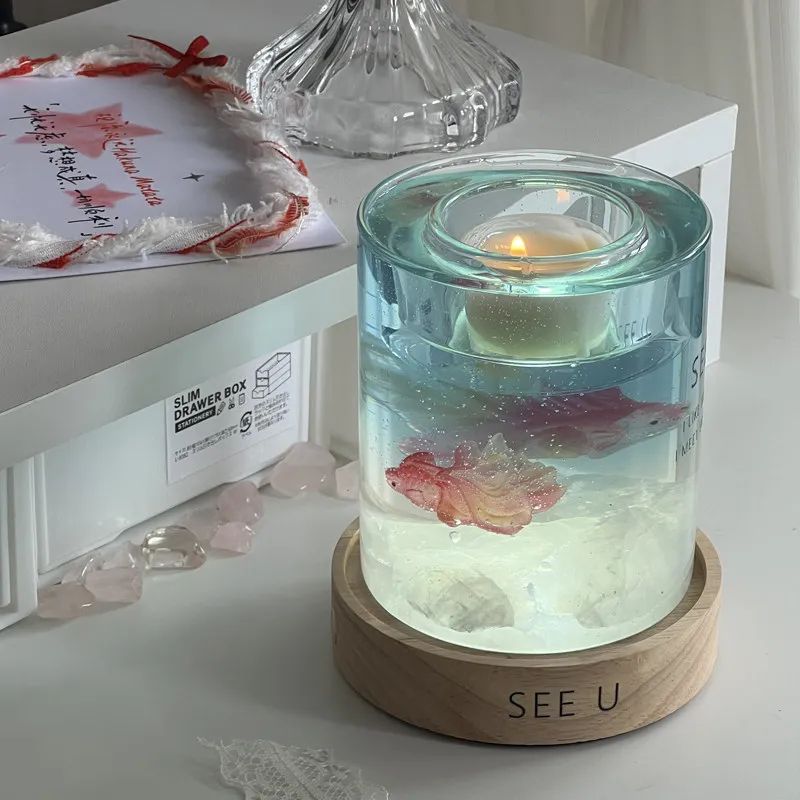 

Seeu Bubble Fish Tank Aromatherapy Diffuser Stone Candle Holder Night Light Original Design Home Decor Birthday Gift