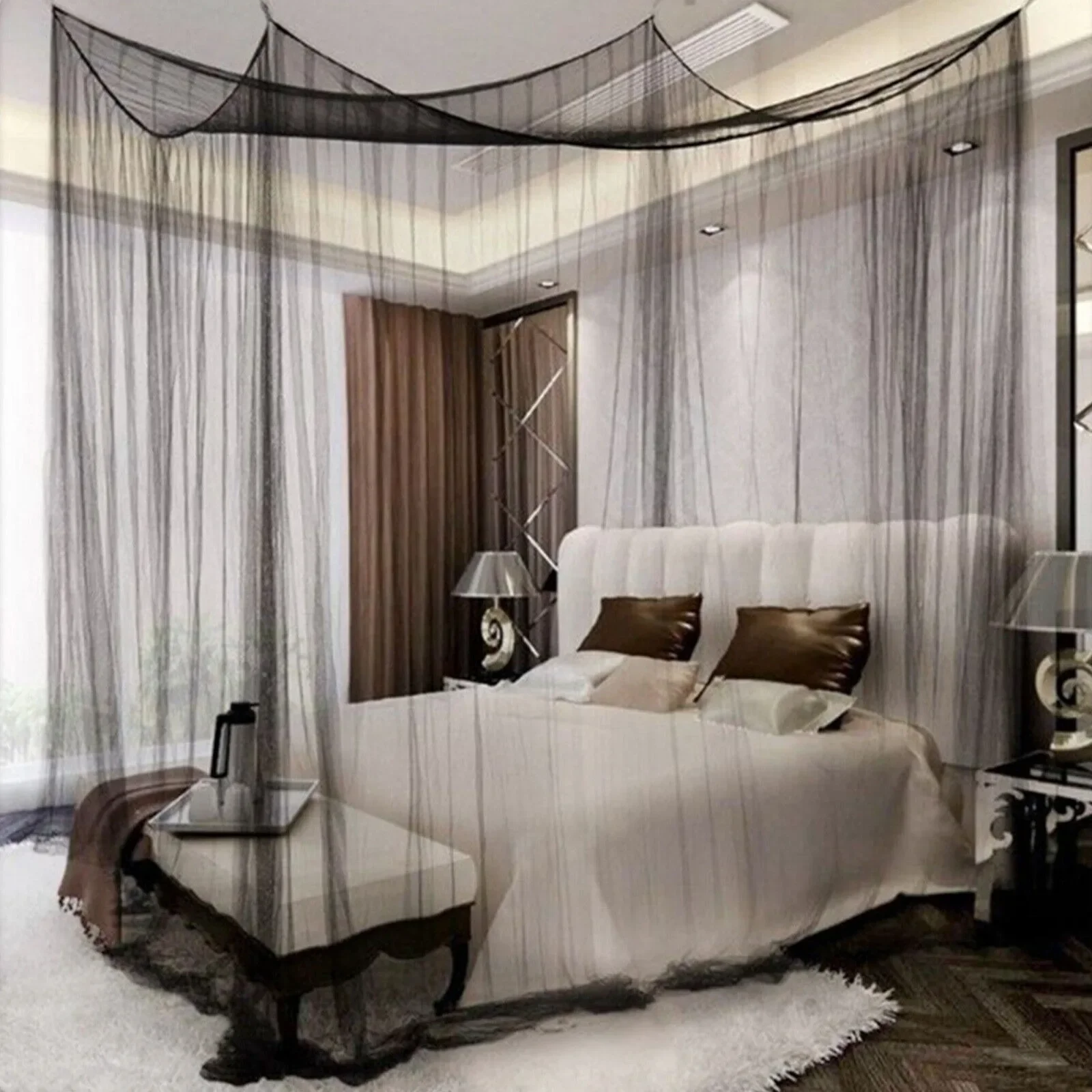 4 corner column beds, elegant curtains, mosquito nets, all/King/King Size