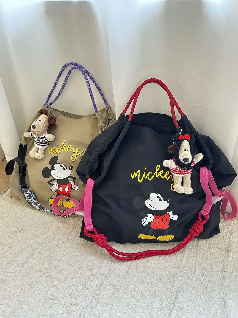 Tas selempang motif Mickey, tas bahu serbaguna mode kapasitas besar, tas belanja nilon, tas selempang motif Mickey, tas tangan modis, kapasitas besar, baru