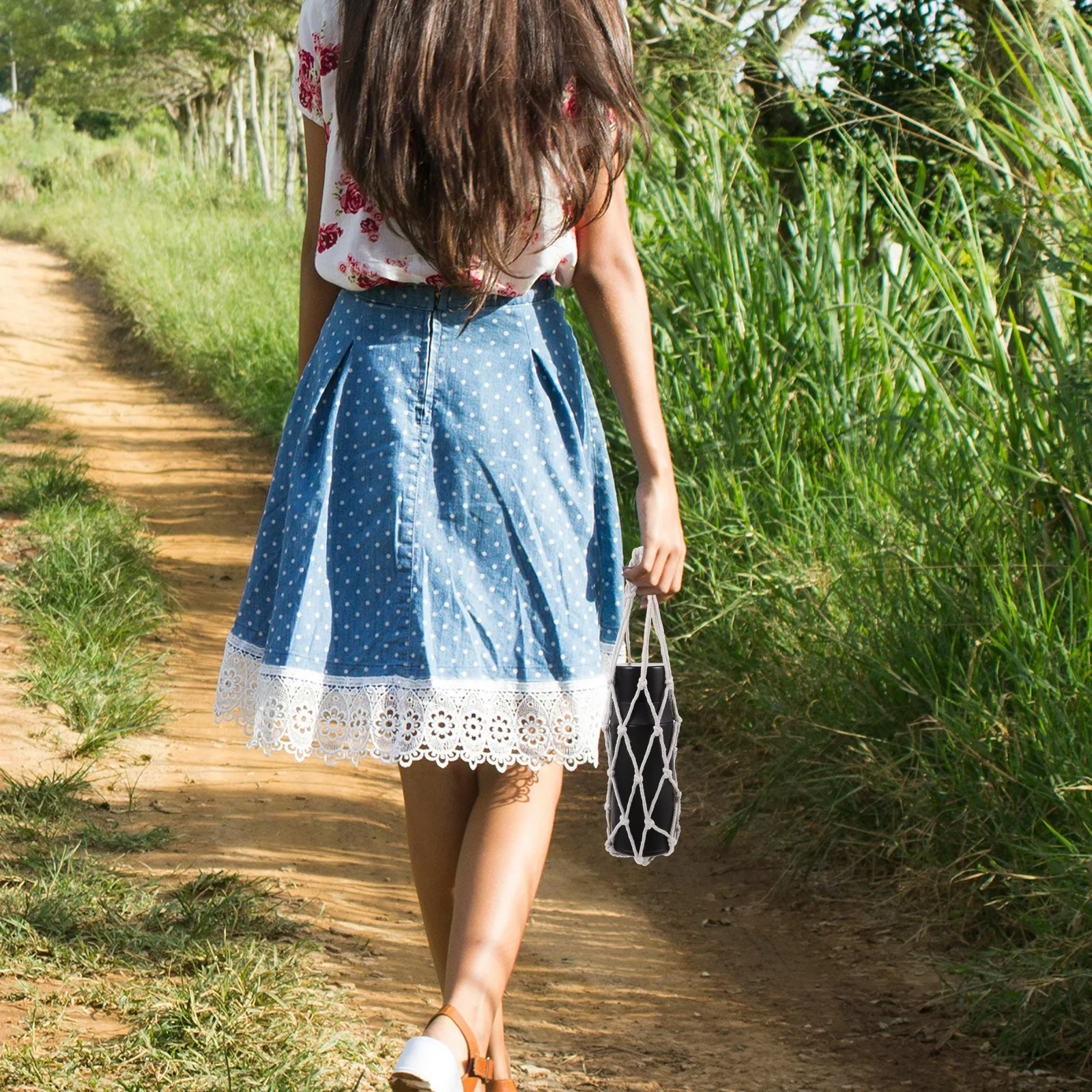 

Handwoven Boho Water Bottle Holder Cotton Crochet Lightweight for Outdoor Fitness Hiking Cycling Water Bottle Carrier