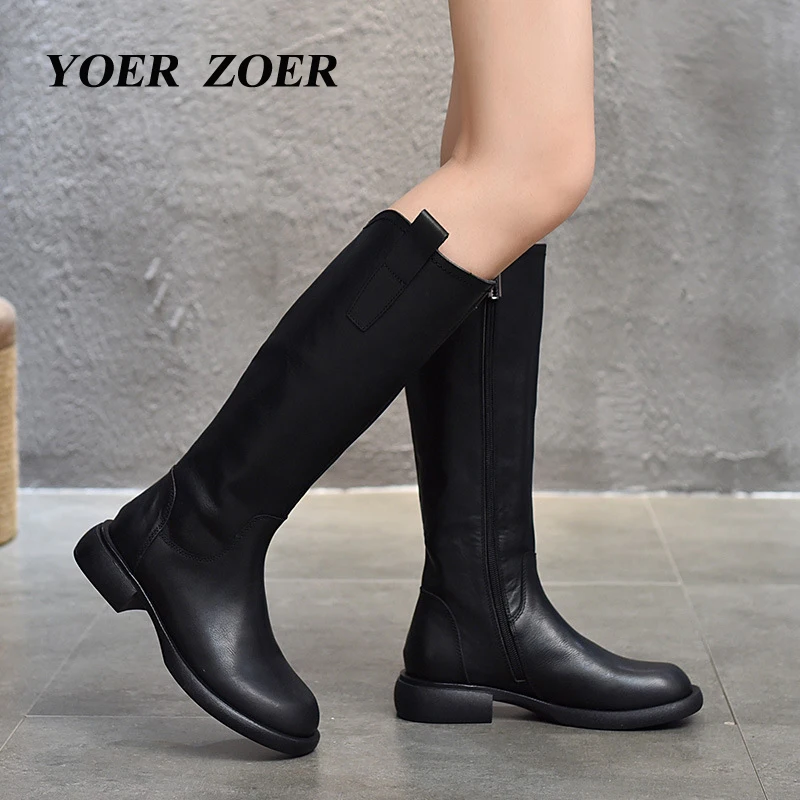 Women\'s Long Boots Side Zipper Knight Boots High-end Genuine Leather thigh-high boots 2022 new head layer cowhide Riding Boots