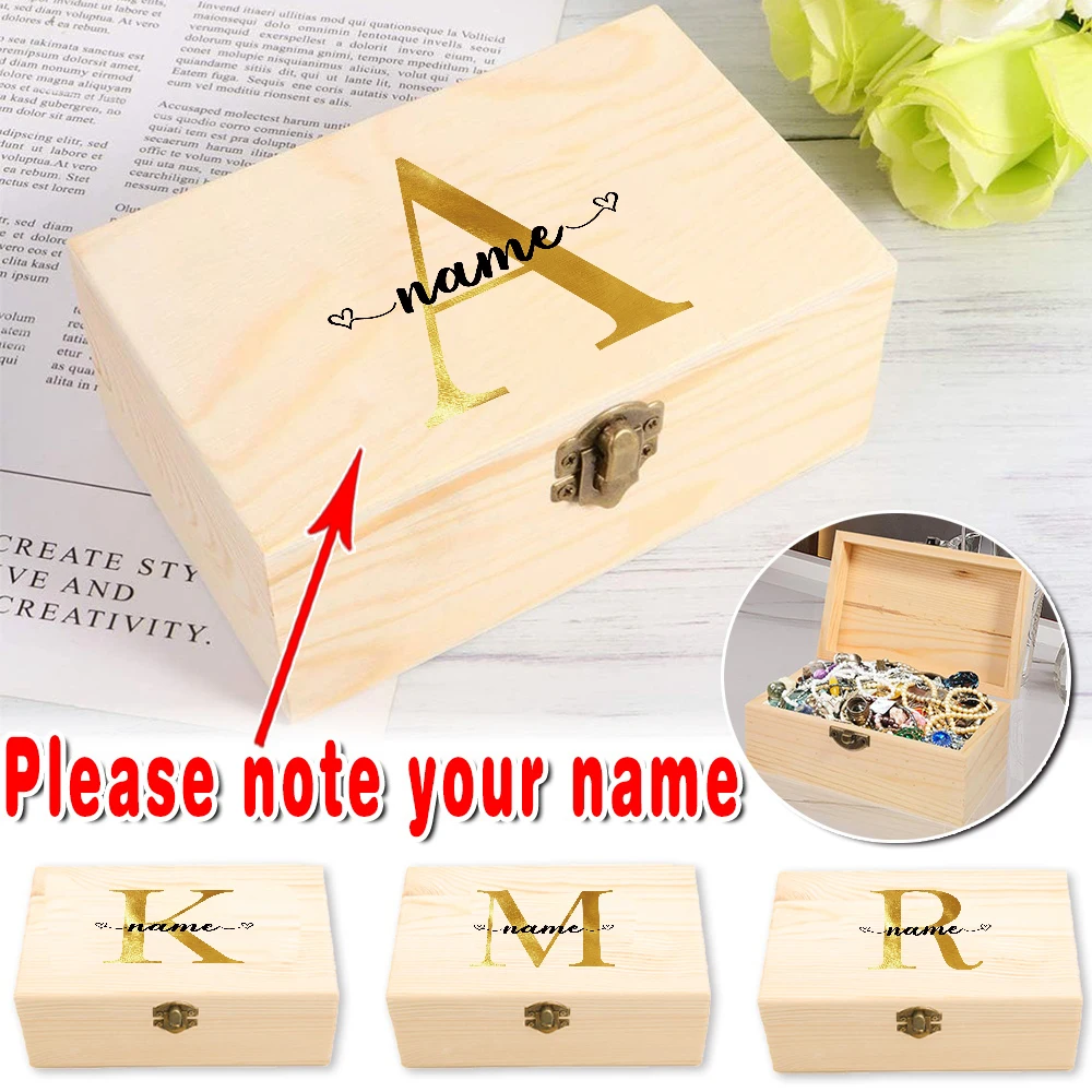 Customized Name Wooden Box Craft Keepsake Storage Durable Jewelry Organizer Decoration Display Case Treasure Chest Personalized