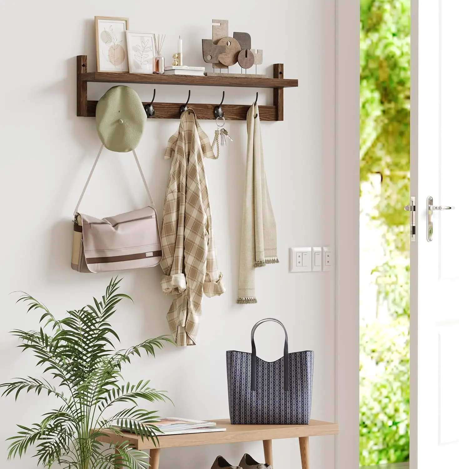 28.9 بوصة طول الرف مع السنانير مدخل معطف الرف جدار جبل خطاطيف معطف الخشب مع الرف الحائط خطاف تعليق المعاطف الرف مع 5 Du