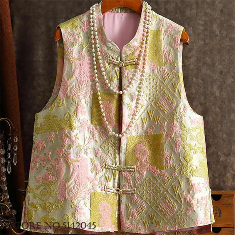 

Винтажный жаккардовый женский жилет-ципао, новый китайский стиль, безрукавка, куртка-ханьфу, сексуальный костюм Тан, восточная одежда