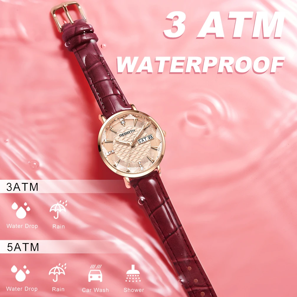 REBIRTH orologi da donna cinturino in pelle impermeabile moda Casual orologi da donna al quarzo