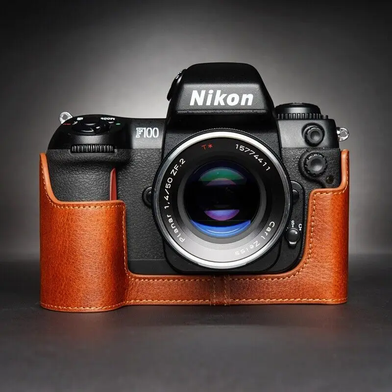 For Nikon F100 Handmade Genuine Top Layer Leather Half Camera Case Bag Cover