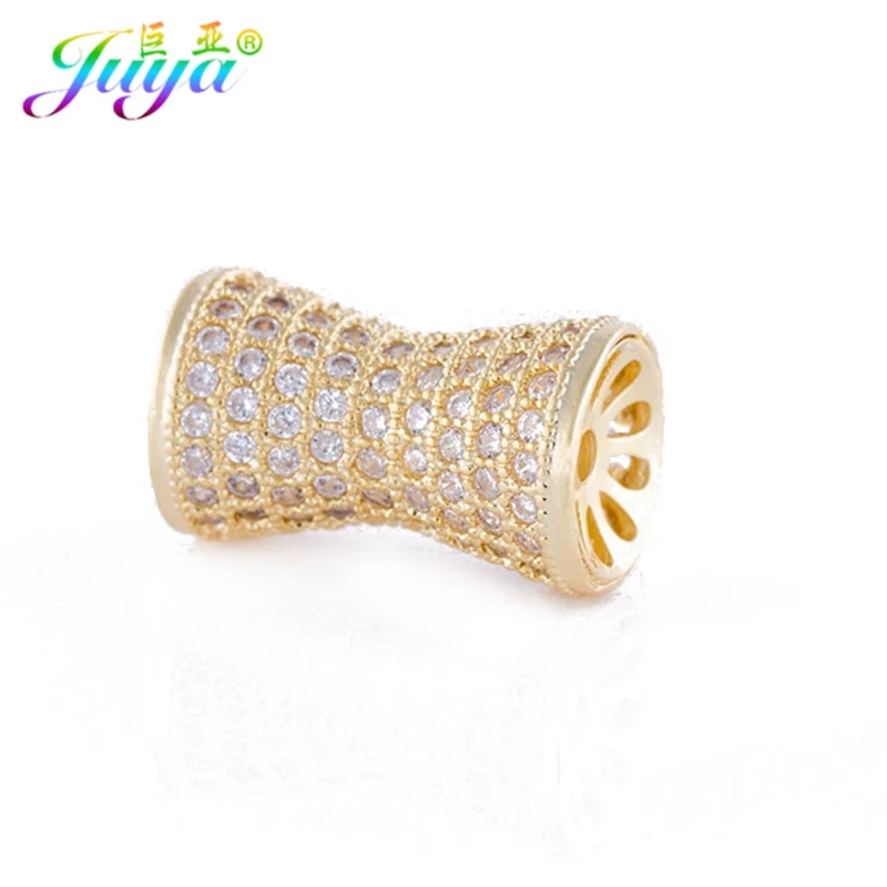 Juya Handmade Oval Beads Micro Pave Zircon Hollow Charm Spacer Beads For Women Men Beadwork Natural Stones Pearls Jewelry Making